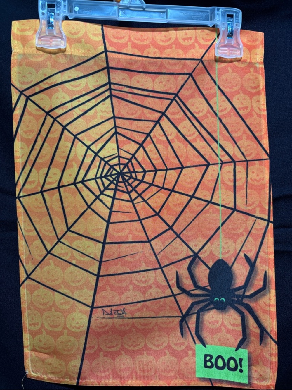 Halloween Spider Web Decorative Garden Flag - Orange with Black Spider